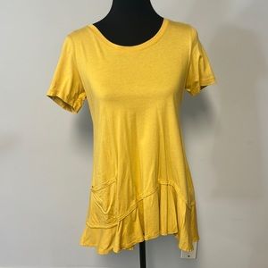 LOGO Lori Goldstein Womens Yellow Gold Tunic Short Sleeves Pocket Size XS